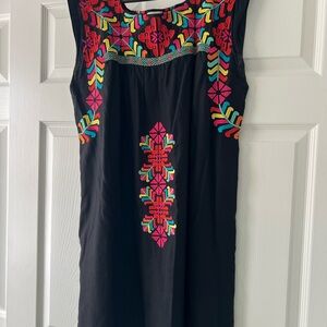 Embroidered Black Mini Dress with Multicolor Accents